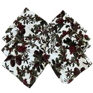 Ralph Lauren Birchmont Cloth Napkins Set of 8 Cream Pinecone Christmas Holly